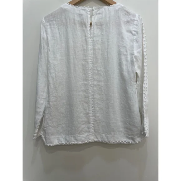 J.Crew 100% Linen Top Blouse 2 White Embroidered Coastal Old Money Minimalist - Picture 5 of 9